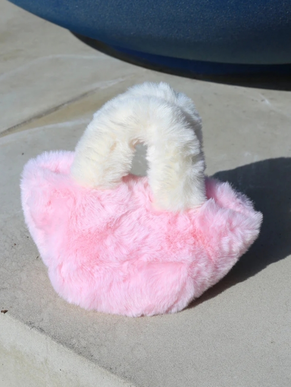 New Pink Faux Fur Mini Tote with Cream Handles